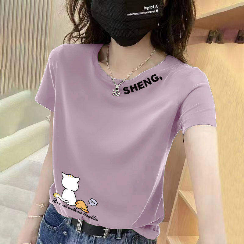 Tricou dama cu mânecă scurtă pentru femei mature, vară, guler rotund, croială lejeră, imprimeu, mâneci în stil prințesă, stil casual