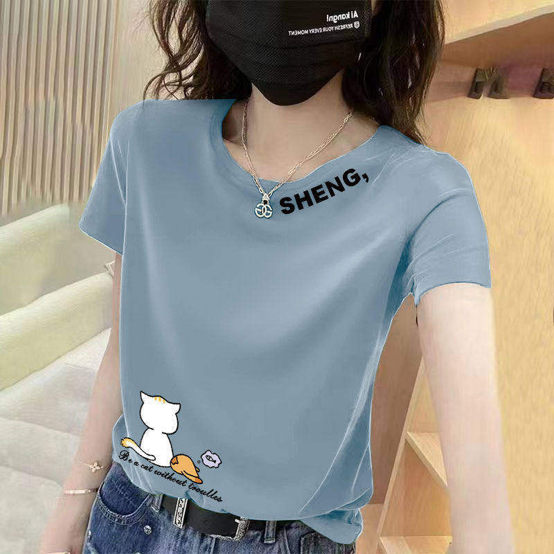 Tricou dama cu mânecă scurtă pentru femei mature, vară, guler rotund, croială lejeră, imprimeu, mâneci în stil prințesă, stil casual