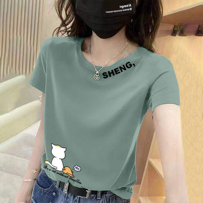 Tricou dama cu mânecă scurtă pentru femei mature, vară, guler rotund, croială lejeră, imprimeu, mâneci în stil prințesă, stil casual