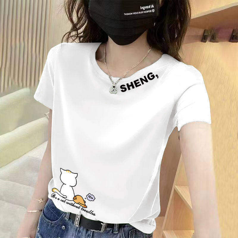 Tricou dama cu mânecă scurtă pentru femei mature, vară, guler rotund, croială lejeră, imprimeu, mâneci în stil prințesă, stil casual