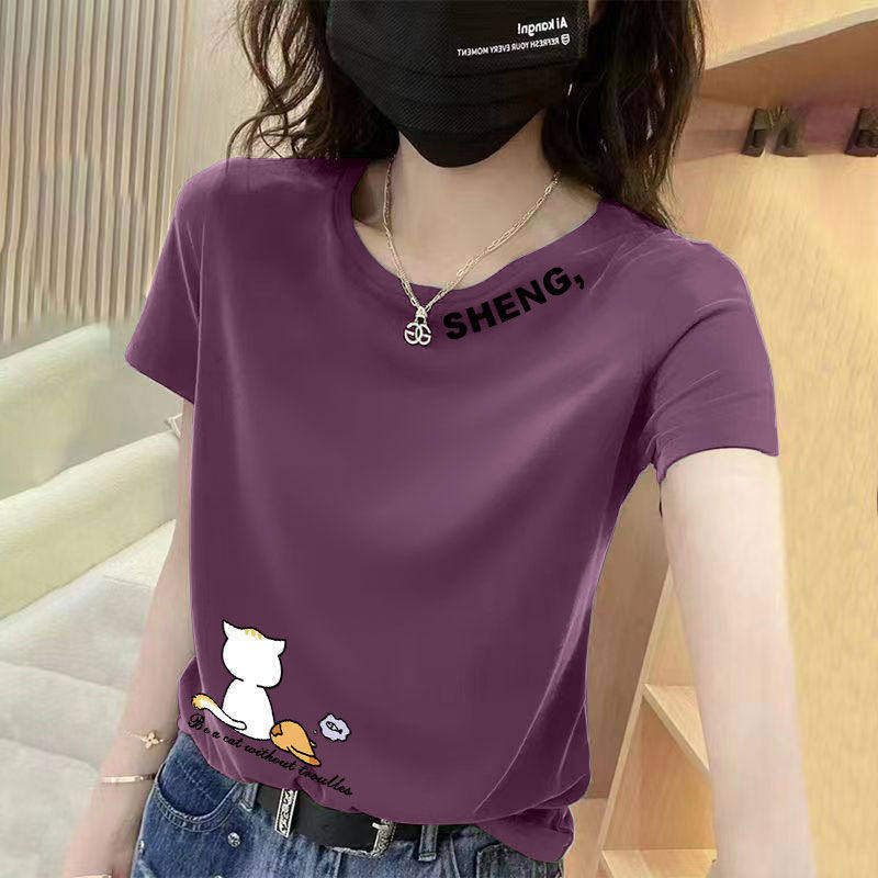 Tricou dama cu mânecă scurtă pentru femei mature, vară, guler rotund, croială lejeră, imprimeu, mâneci în stil prințesă, stil casual