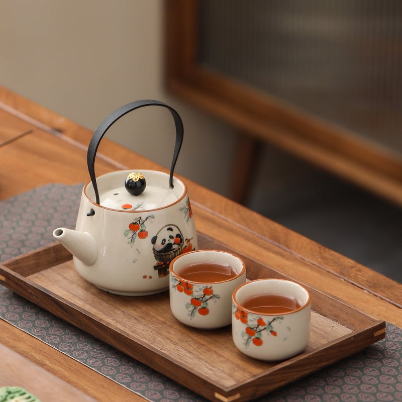 Panda teáskanna fogantyúval, Ru Kiln kerámia, kínai stílus, elegáns magas minőségű teáskanna