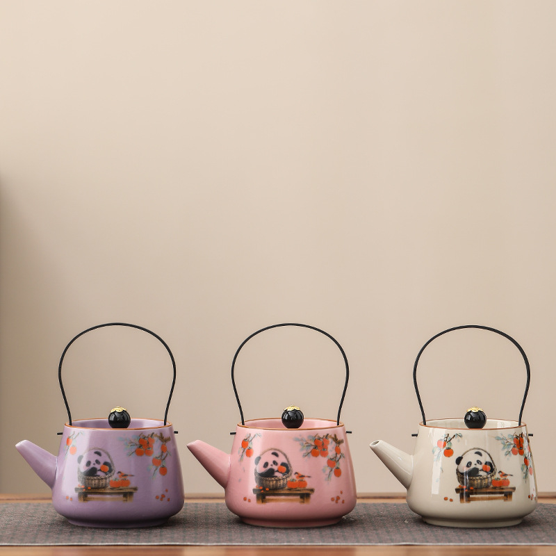 Panda teáskanna fogantyúval, Ru Kiln kerámia, kínai stílus, elegáns magas minőségű teáskanna