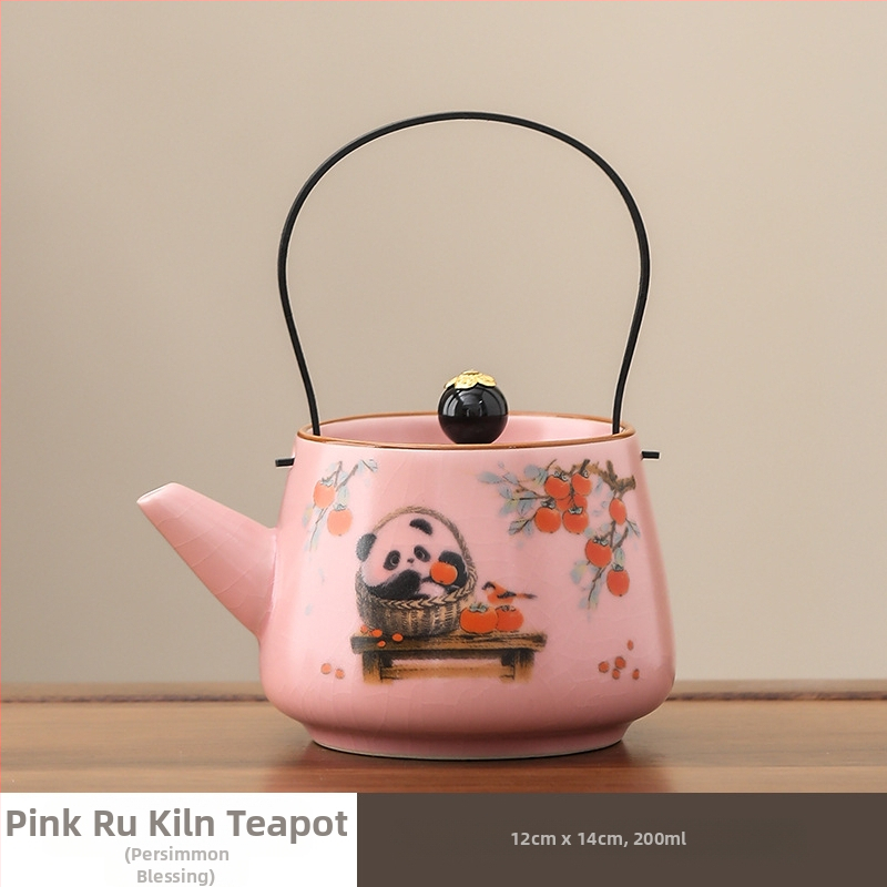 Panda teáskanna fogantyúval, Ru Kiln kerámia, kínai stílus, elegáns magas minőségű teáskanna