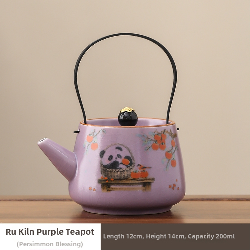 Panda teáskanna fogantyúval, Ru Kiln kerámia, kínai stílus, elegáns magas minőségű teáskanna