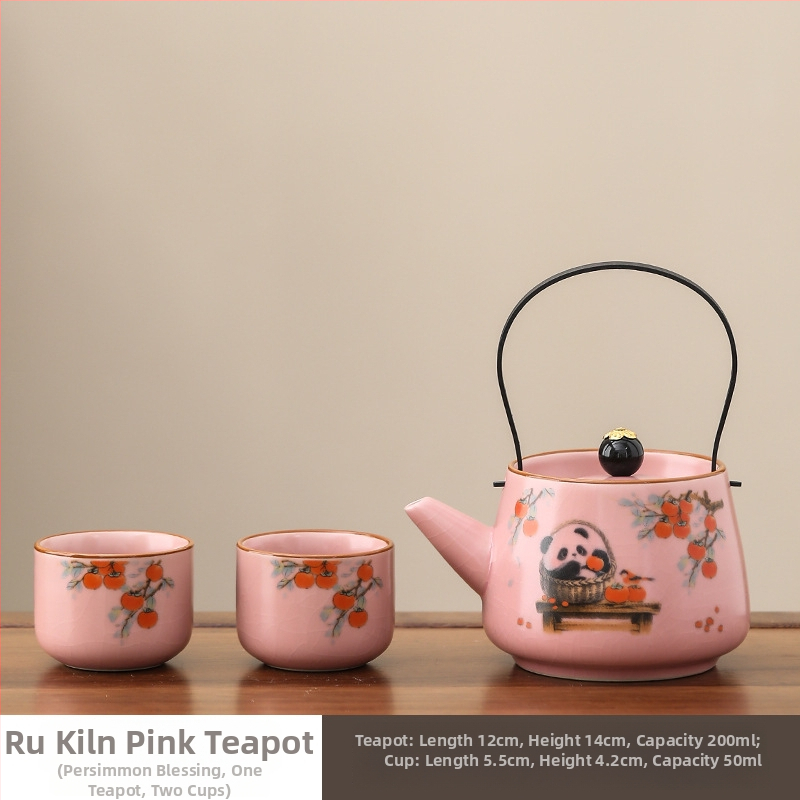 Panda teáskanna fogantyúval, Ru Kiln kerámia, kínai stílus, elegáns magas minőségű teáskanna