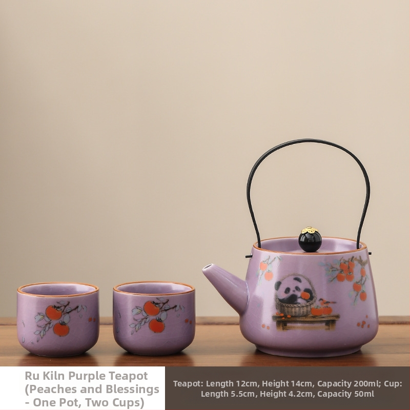 Panda teáskanna fogantyúval, Ru Kiln kerámia, kínai stílus, elegáns magas minőségű teáskanna
