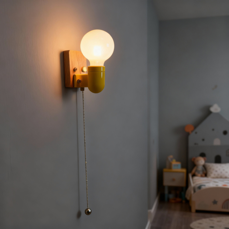 Zidna LED svjetiljka u japanskom stilu Wabi-Sabi za dječju sobu, od drva, šareno keramičko sjenilo