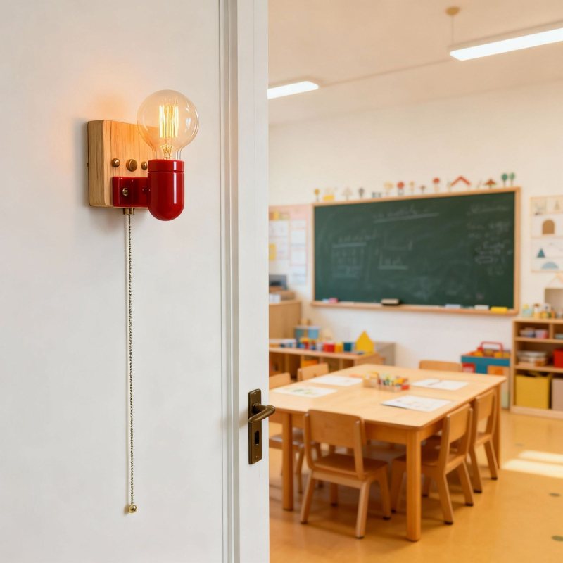 Zidna LED svjetiljka u japanskom stilu Wabi-Sabi za dječju sobu, od drva, šareno keramičko sjenilo