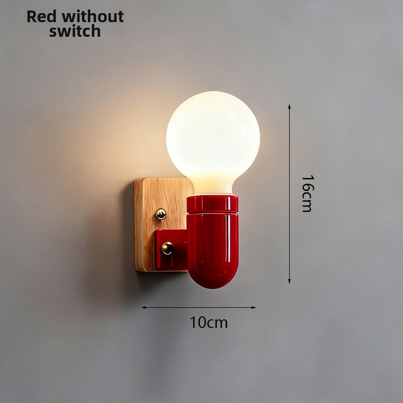 Nástenná LED lampa z masívneho dreva v japonskom štýle Wabi-Sabi do detskej izby s farebným keramickým tienidlom