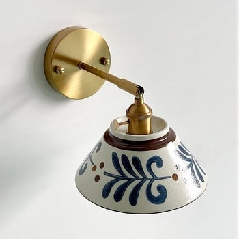 Zidna lampa od keramike s glaziranim završnim slojem, u japanskom stilu, retro dizajn, minimalističko osvjetljenje za spavaću sobu, uz krevet i kut stuba.
