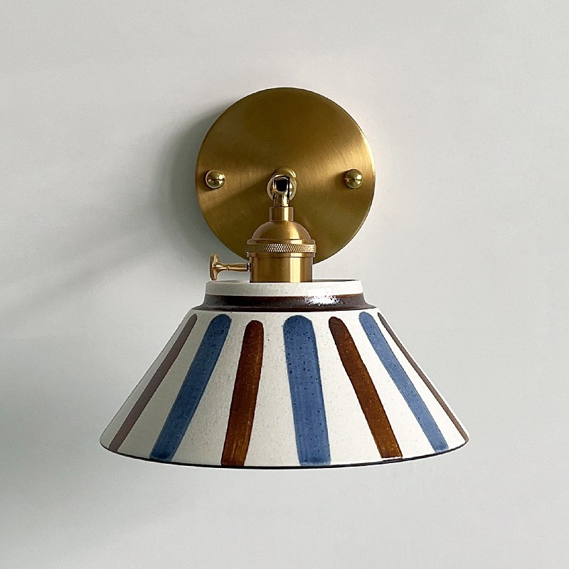 Zidna lampa od keramike s glaziranim završnim slojem, u japanskom stilu, retro dizajn, minimalističko osvjetljenje za spavaću sobu, uz krevet i kut stuba.