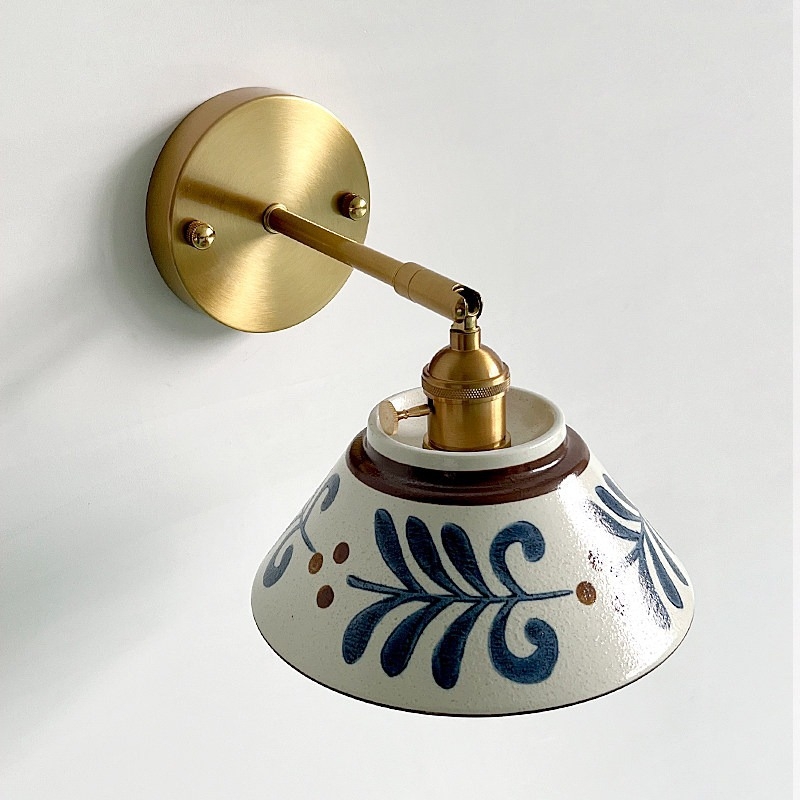 Zidna lampa od keramike s glaziranim završnim slojem, u japanskom stilu, retro dizajn, minimalističko osvjetljenje za spavaću sobu, uz krevet i kut stuba.