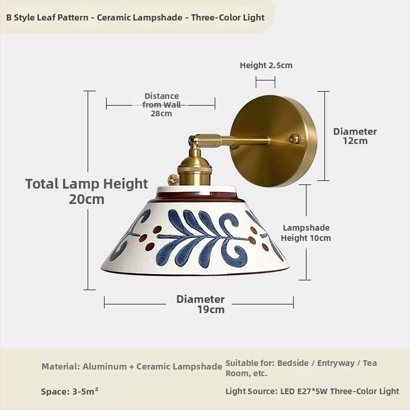 Zidna lampa od keramike s glaziranim završnim slojem, u japanskom stilu, retro dizajn, minimalističko osvjetljenje za spavaću sobu, uz krevet i kut stuba.