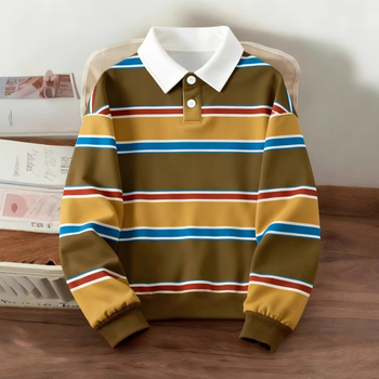 Мъжко поло с дълги ръкави, slim fit, полиестер, дигитален печат, приятно за кожата, есен 2025