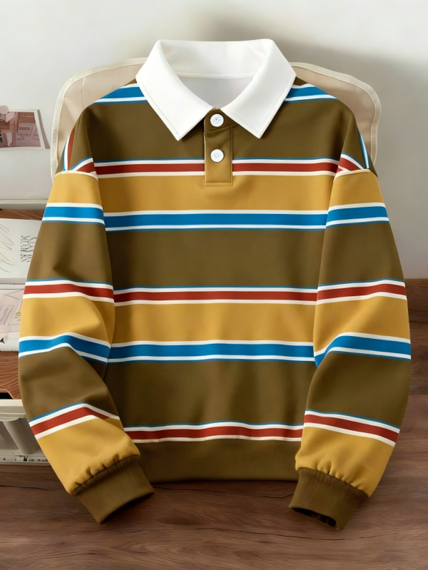 Мъжко поло с дълги ръкави, slim fit, полиестер, дигитален печат, приятно за кожата, есен 2025