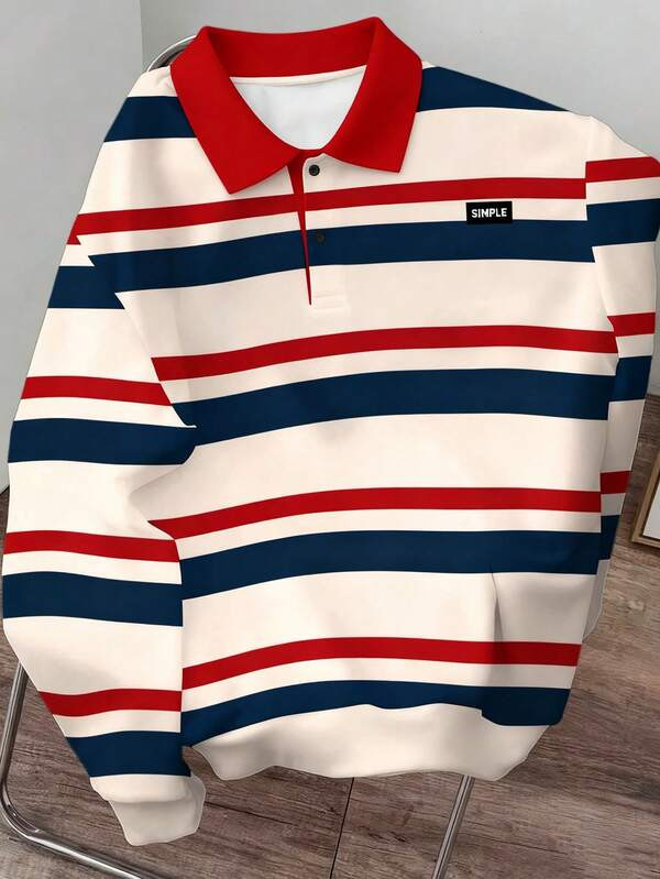 Мъжко поло с дълги ръкави, slim fit, полиестер, дигитален печат, приятно за кожата, есен 2025