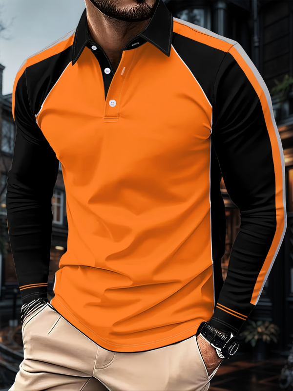 Мъжко поло с дълги ръкави, slim fit, полиестер, дигитален печат, приятно за кожата, есен 2025