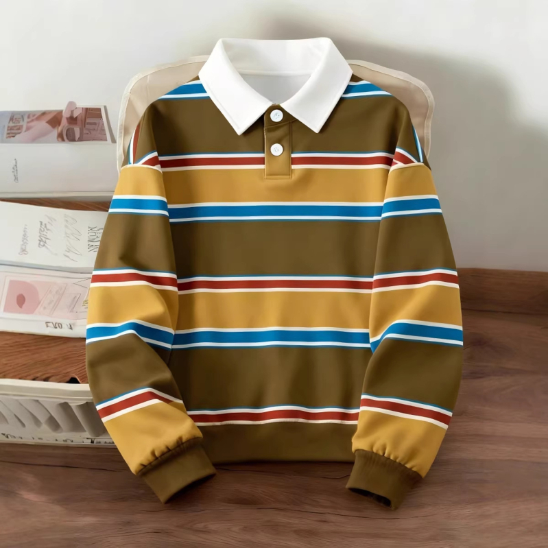 Мъжко поло с дълги ръкави, slim fit, полиестер, дигитален печат, приятно за кожата, есен 2025