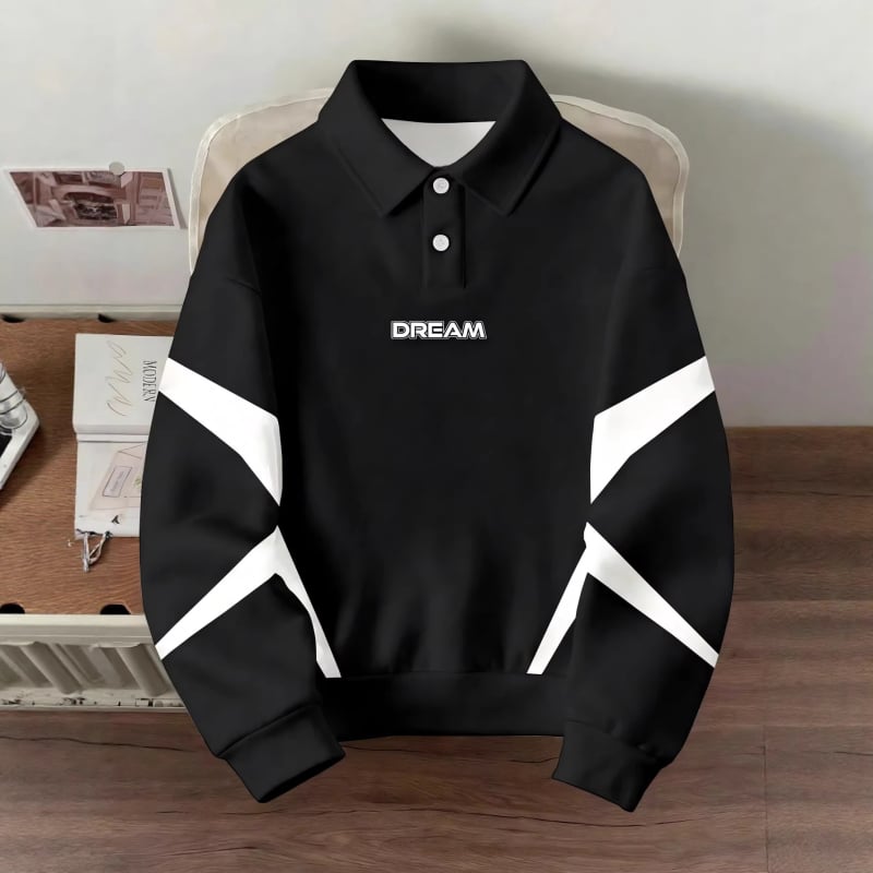 Мъжко поло с дълги ръкави, slim fit, полиестер, дигитален печат, приятно за кожата, есен 2025