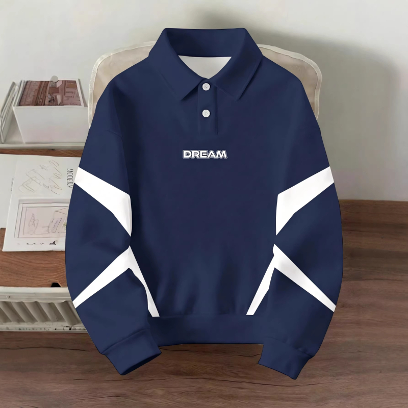 Мъжко поло с дълги ръкави, slim fit, полиестер, дигитален печат, приятно за кожата, есен 2025