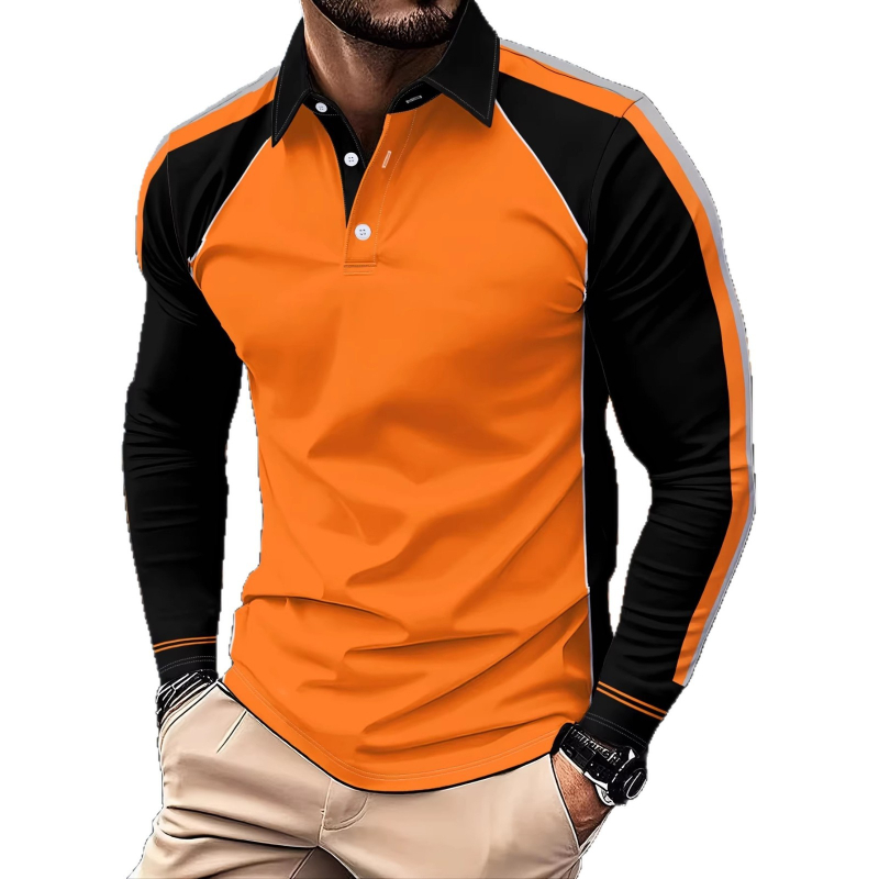 Мъжко поло с дълги ръкави, slim fit, полиестер, дигитален печат, приятно за кожата, есен 2025