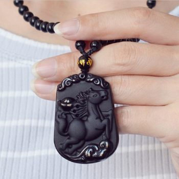 Obsidijan zodijak žad privjesak ogrlica, unisex, 12 znakova
