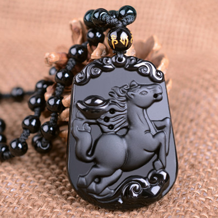 Obsidijan zodijak žad privjesak ogrlica, unisex, 12 znakova