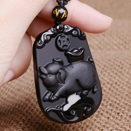 Obsidijan zodijak žad privjesak ogrlica, unisex, 12 znakova