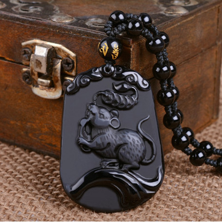 Obsidijan zodijak žad privjesak ogrlica, unisex, 12 znakova