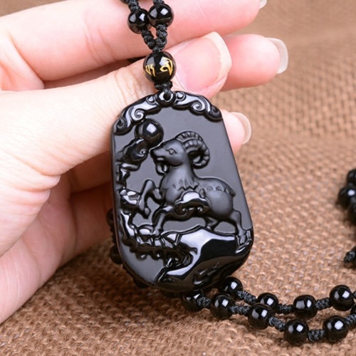 Obsidijan zodijak žad privjesak ogrlica, unisex, 12 znakova