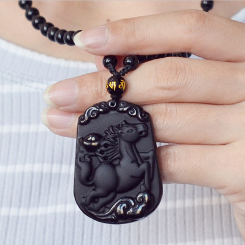 Obsidijan zodijak žad privjesak ogrlica, unisex, 12 znakova
