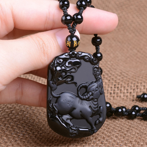 Obsidijan zodijak žad privjesak ogrlica, unisex, 12 znakova