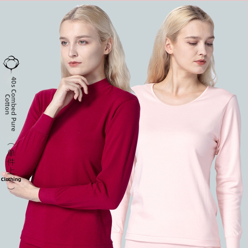 Top de bază feminin din bumbac 100%, croială lejeră, pulover călduros cu guler rotund pentru toamnă și iarnă