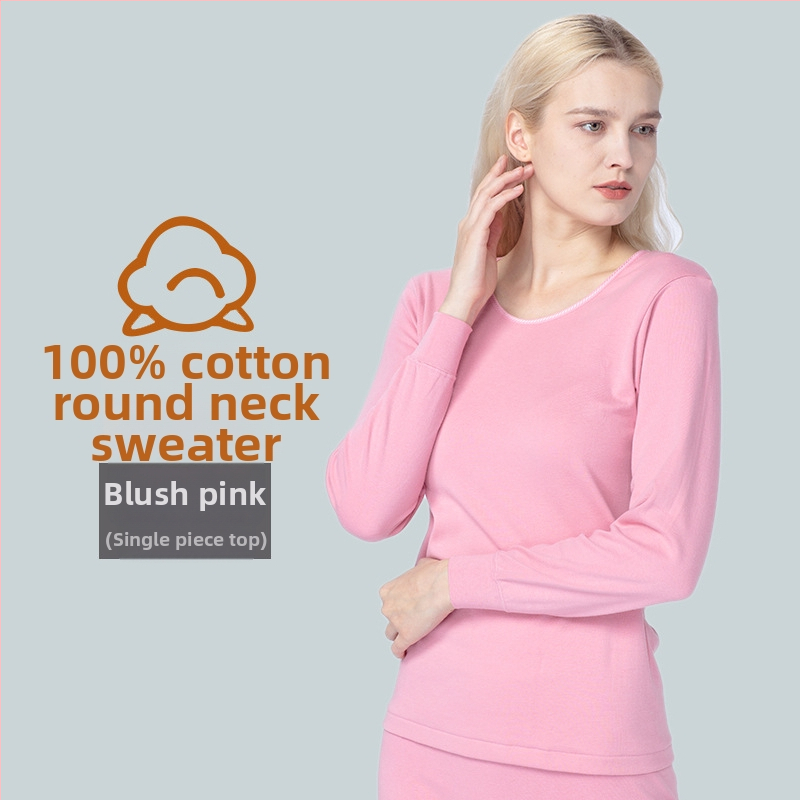 Top de bază feminin din bumbac 100%, croială lejeră, pulover călduros cu guler rotund pentru toamnă și iarnă