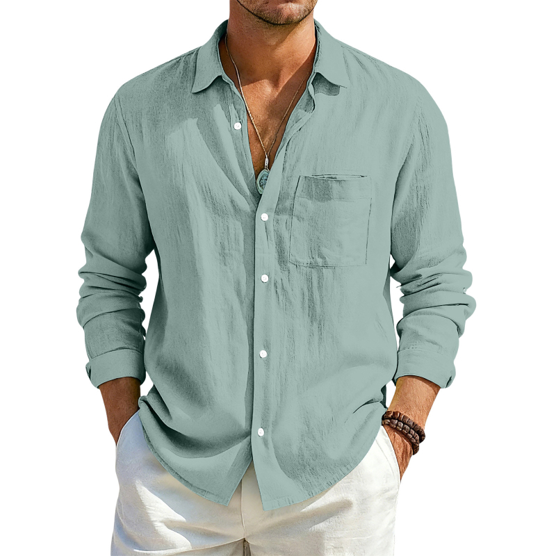 Muški casual kardigan s dugim rukavima od pamuk-linen, gumbi, opuštena silueta, jednobojan