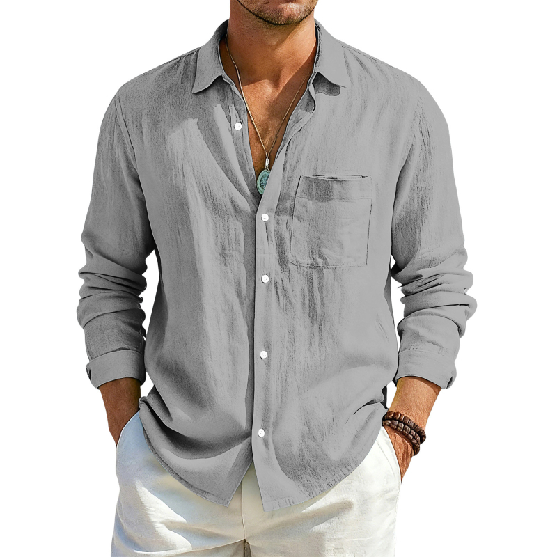 Muški casual kardigan s dugim rukavima od pamuk-linen, gumbi, opuštena silueta, jednobojan