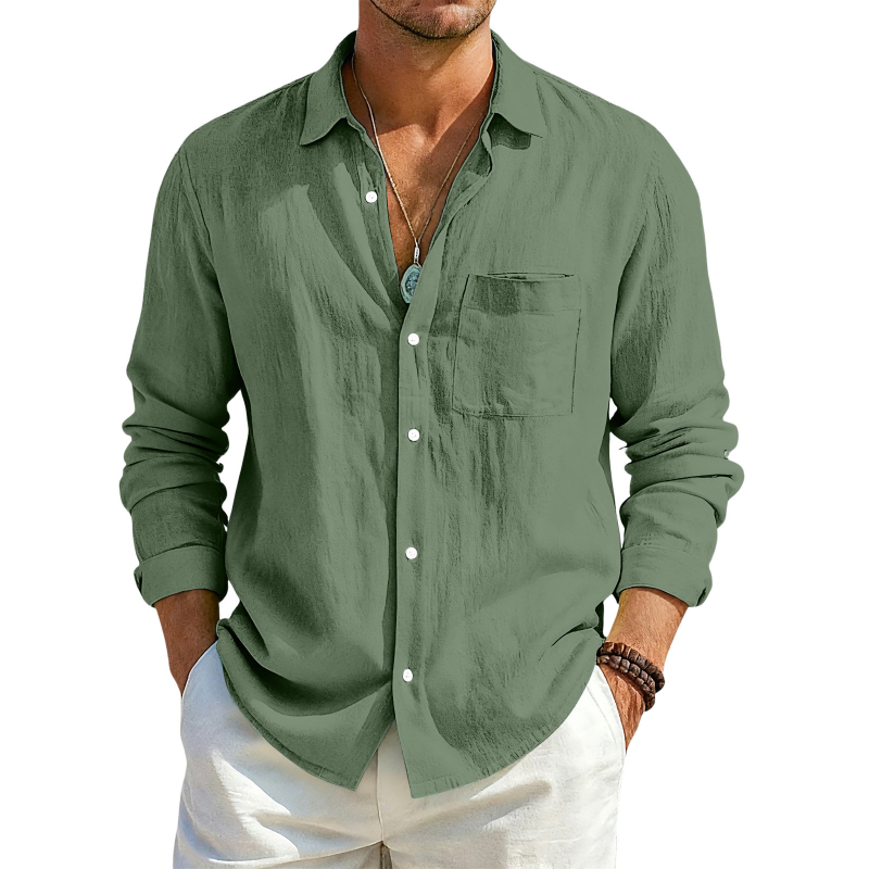 Muški casual kardigan s dugim rukavima od pamuk-linen, gumbi, opuštena silueta, jednobojan
