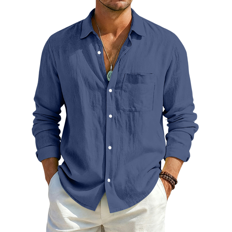 Muški casual kardigan s dugim rukavima od pamuk-linen, gumbi, opuštena silueta, jednobojan