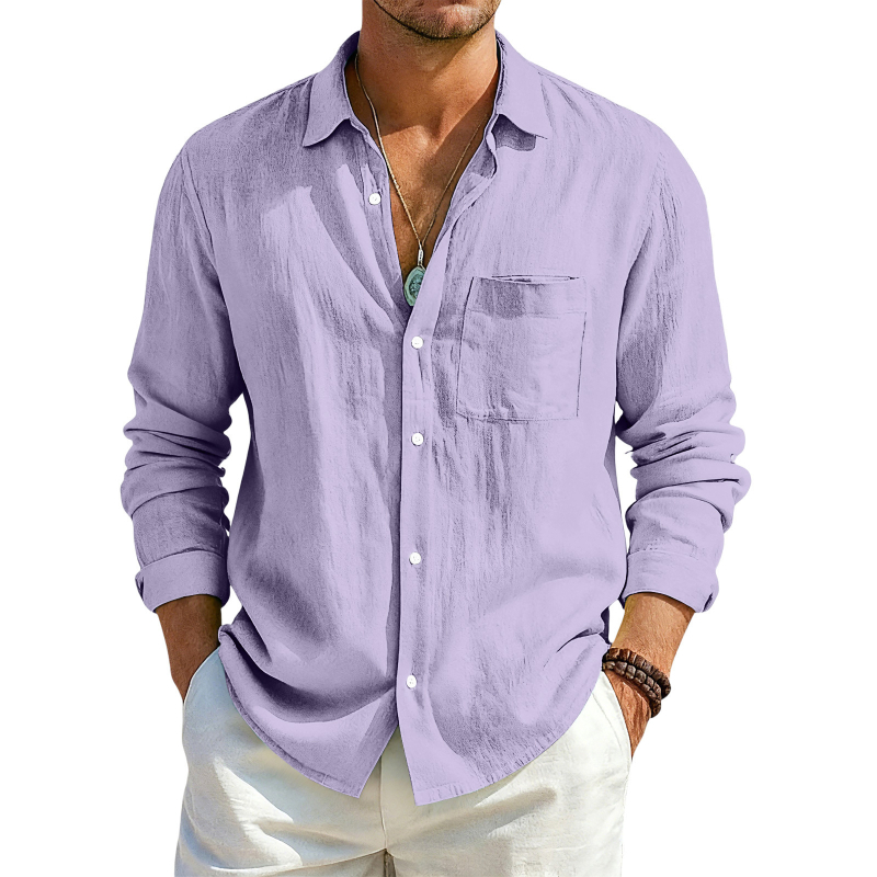 Muški casual kardigan s dugim rukavima od pamuk-linen, gumbi, opuštena silueta, jednobojan