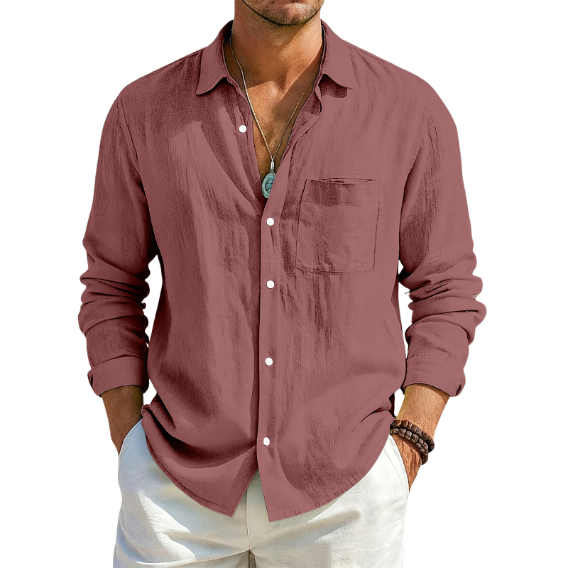 Muški casual kardigan s dugim rukavima od pamuk-linen, gumbi, opuštena silueta, jednobojan