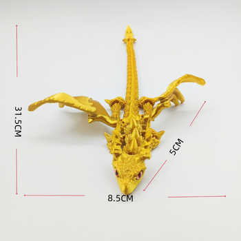 3D ispisani veliki rogati leteći zmaj figurica za ukrase za djecu, pokretni zglobovi, krila i simulirane oči