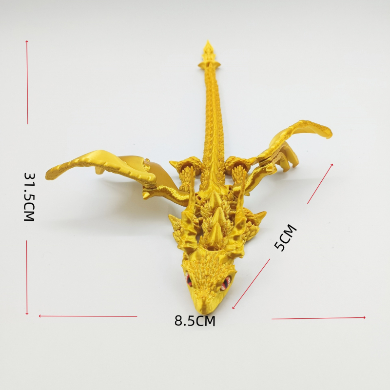 3D ispisani veliki rogati leteći zmaj figurica za ukrase za djecu, pokretni zglobovi, krila i simulirane oči