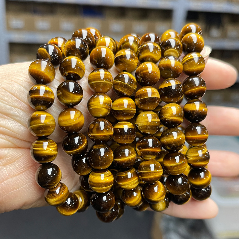 Jingdong Jewelry Brățară unisex minimalistă cu mărgele rotunde, piatră ochi de tigru galben natural, 7A