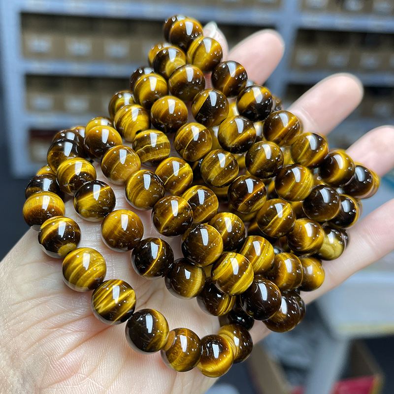 Jingdong Jewelry Brățară unisex minimalistă cu mărgele rotunde, piatră ochi de tigru galben natural, 7A