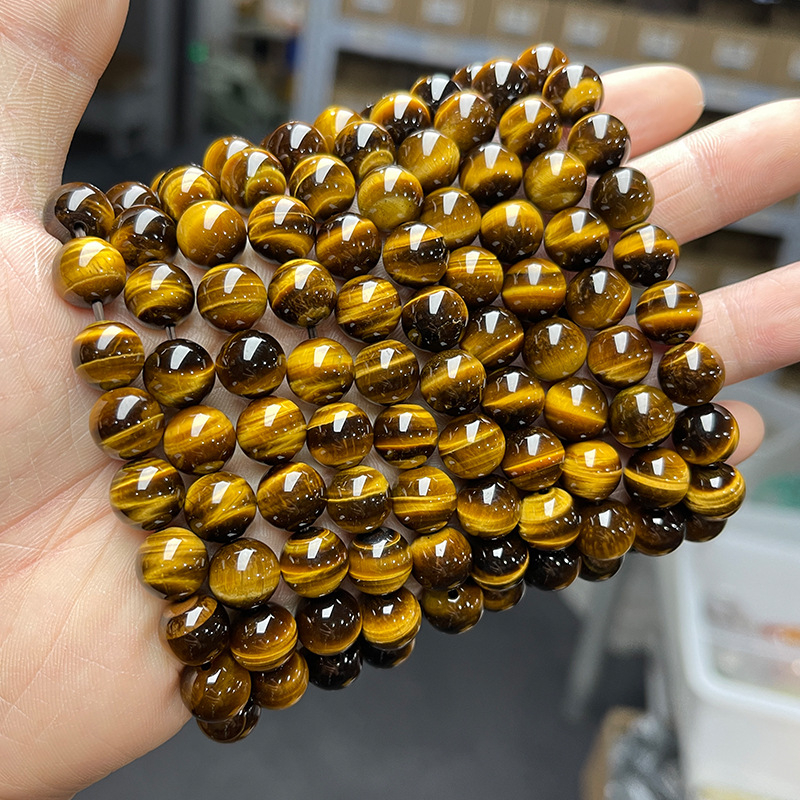 Jingdong Jewelry Brățară unisex minimalistă cu mărgele rotunde, piatră ochi de tigru galben natural, 7A