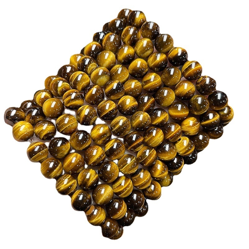 Jingdong Jewelry Brățară unisex minimalistă cu mărgele rotunde, piatră ochi de tigru galben natural, 7A