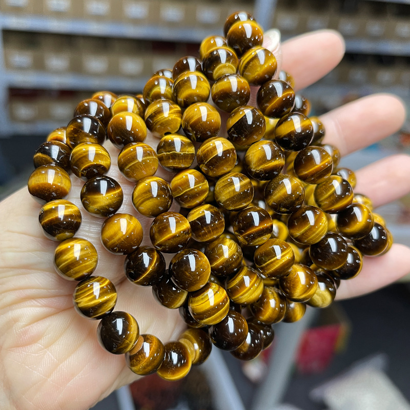 Jingdong Jewelry Brățară unisex minimalistă cu mărgele rotunde, piatră ochi de tigru galben natural, 7A