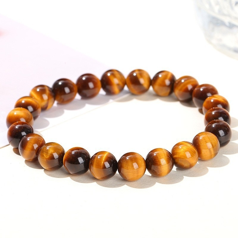 Jingdong Jewelry Brățară unisex minimalistă cu mărgele rotunde, piatră ochi de tigru galben natural, 7A