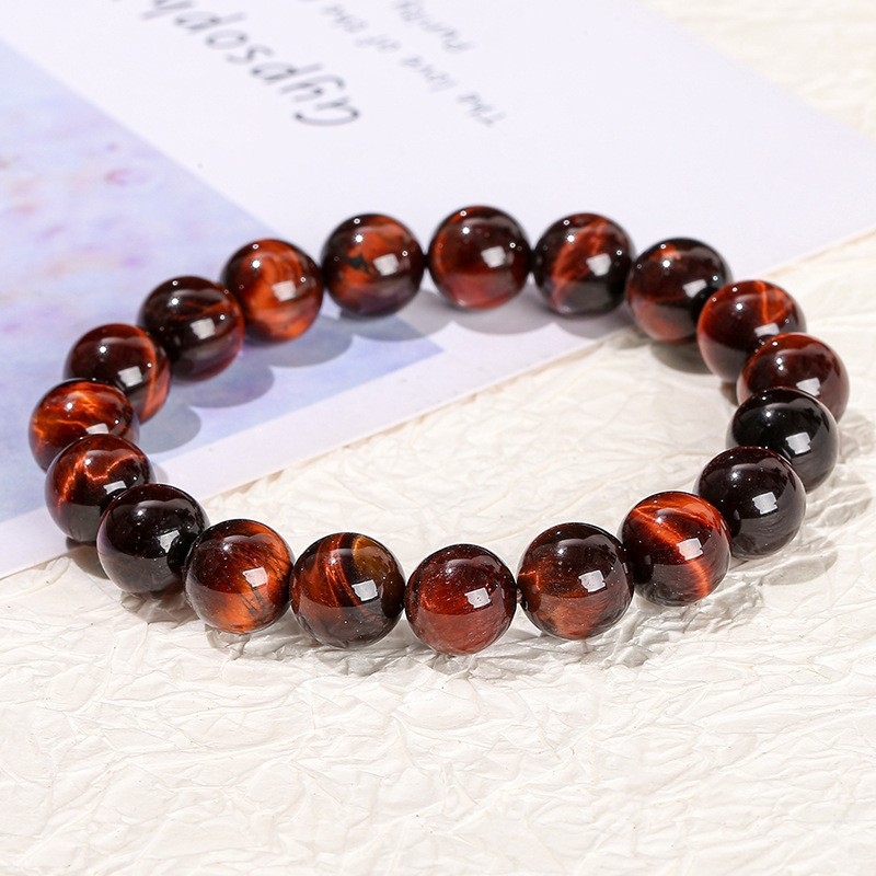 Jingdong Jewelry Brățară unisex minimalistă cu mărgele rotunde, piatră ochi de tigru galben natural, 7A
